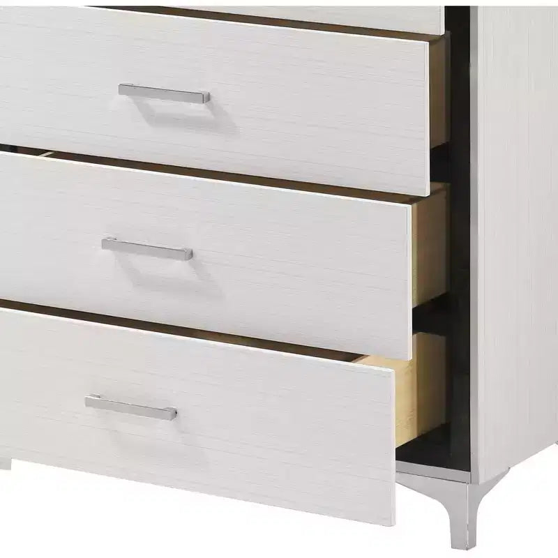Commode classique à 5 tiroirs, armoire de rangement en grain de bois à glissement doux, table de chevet pour l'organisation de la chambre à coucher et du salon