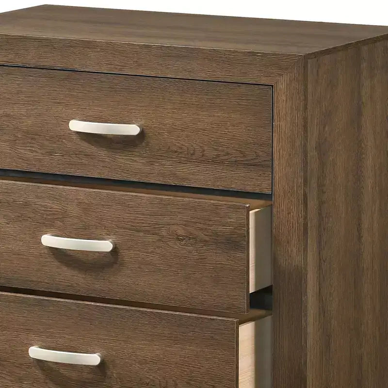 Commode classique à 5 tiroirs, armoire de rangement en grain de bois à glissement doux, table de chevet pour l'organisation de la chambre à coucher et du salon