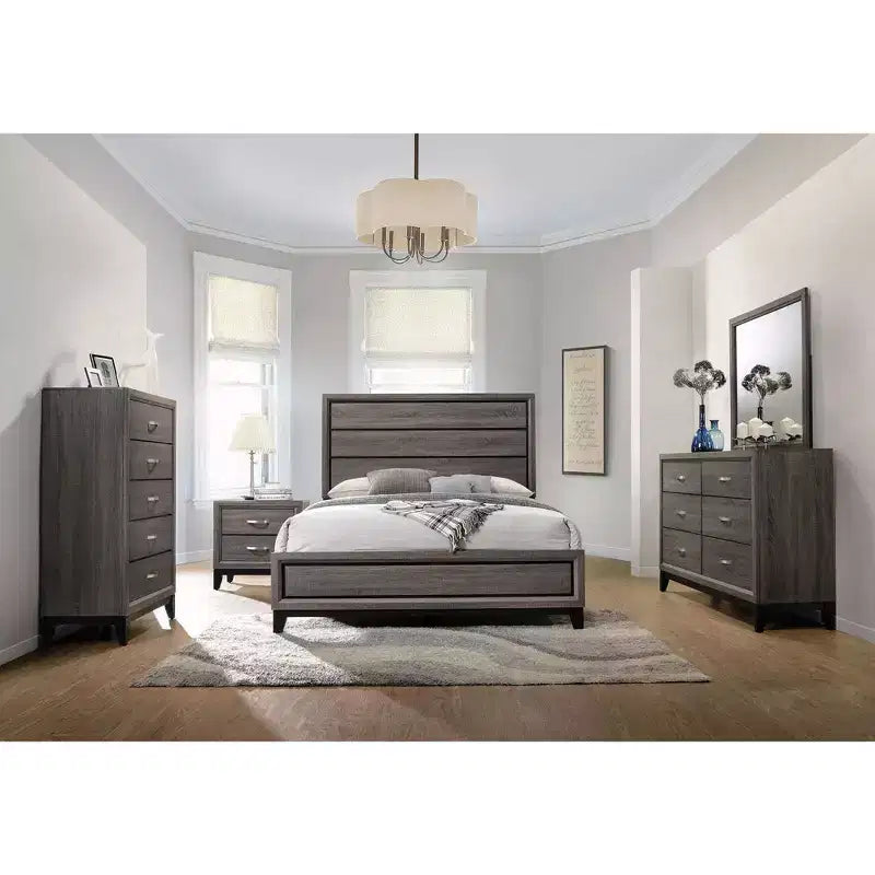 Commode classique à 5 tiroirs, armoire de rangement en grain de bois à glissement doux, table de chevet pour l'organisation de la chambre à coucher et du salon