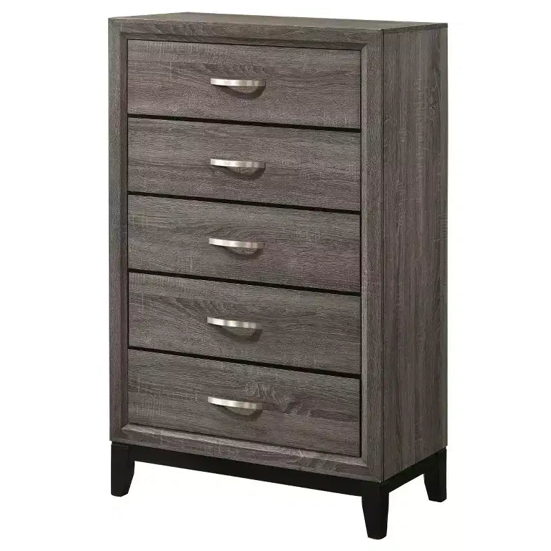 Commode classique à 5 tiroirs, armoire de rangement en grain de bois à glissement doux, table de chevet pour l'organisation de la chambre à coucher et du salon