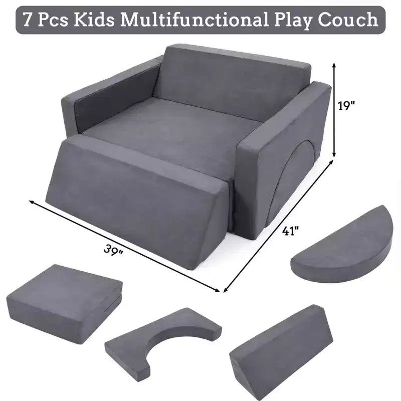 Canapé de jeu modulaire pour enfants 7 pièces, canapé multifonctionnel convertible pour tout-petits, idéal pour salle de jeux et chambre d'enfant
