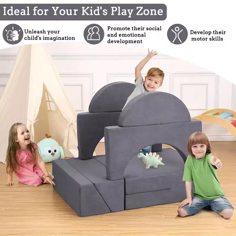 Canapé de jeu modulaire pour enfants 7 pièces, canapé multifonctionnel convertible pour tout-petits, idéal pour salle de jeux et chambre d'enfant