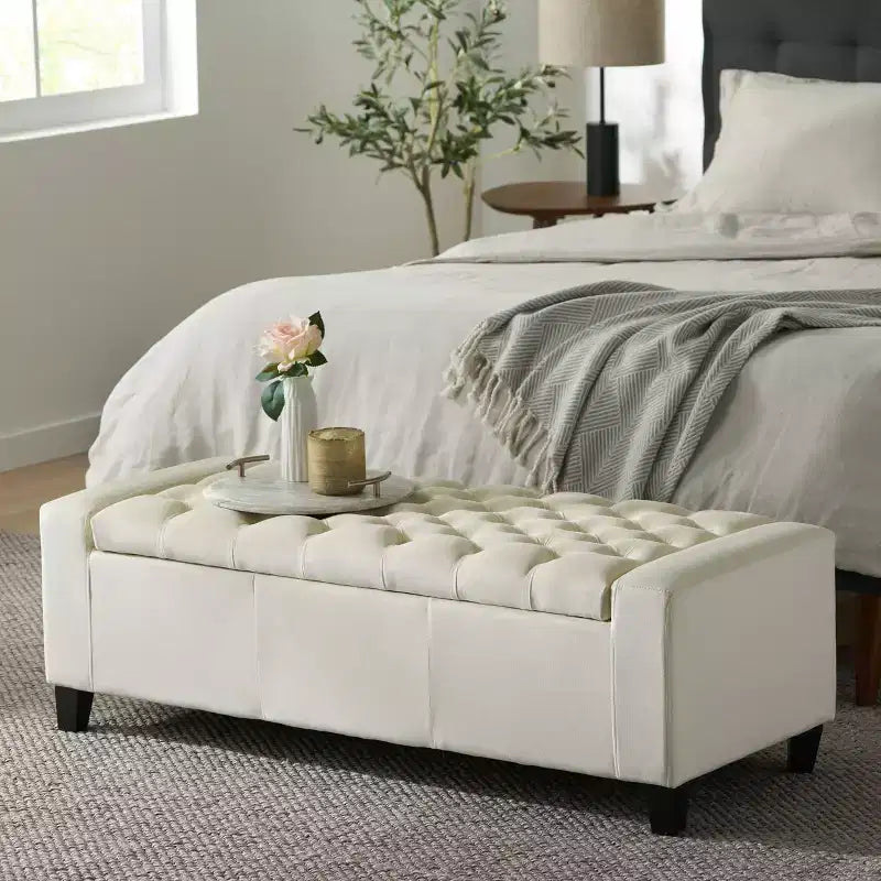 Banc rembourré avec coussin moelleux, Banc moderne pour salon et chambre à coucher, Banc confortable pour adultes