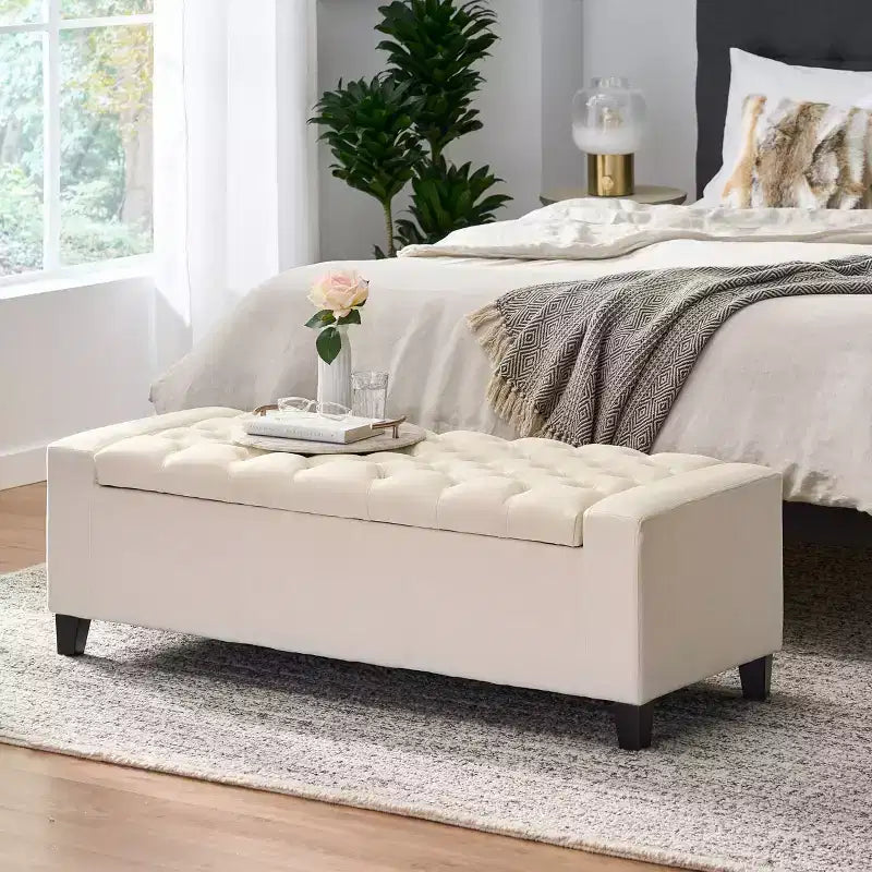 Banc rembourré avec coussin moelleux, Banc moderne pour salon et chambre à coucher, Banc confortable pour adultes