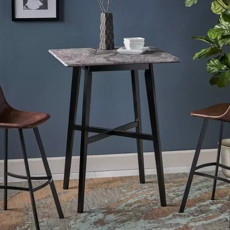 Table de salle à manger moderne, table de cuisine haute avec pieds en bois d'hévéa pour petits espaces, salle à manger, salon