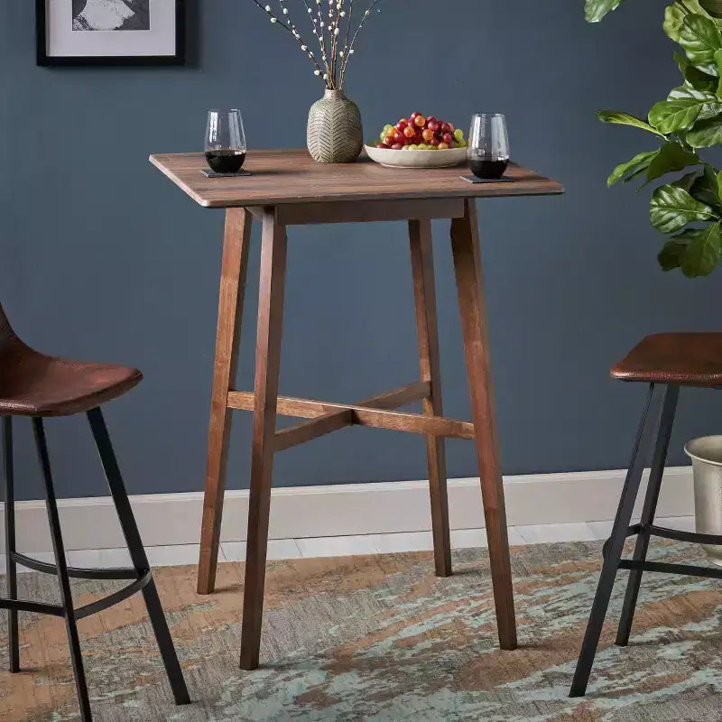 Table de salle à manger moderne, table de cuisine haute avec pieds en bois d'hévéa pour petits espaces, salle à manger, salon