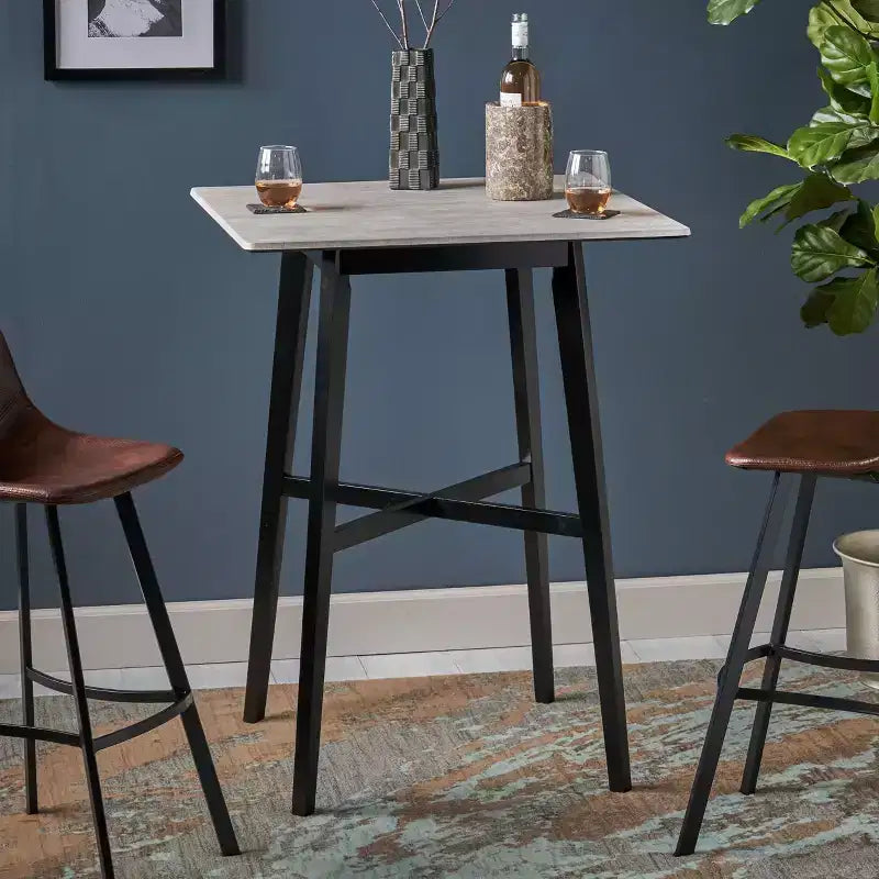 Table de salle à manger moderne, table de cuisine haute avec pieds en bois d'hévéa pour petits espaces, salle à manger, salon