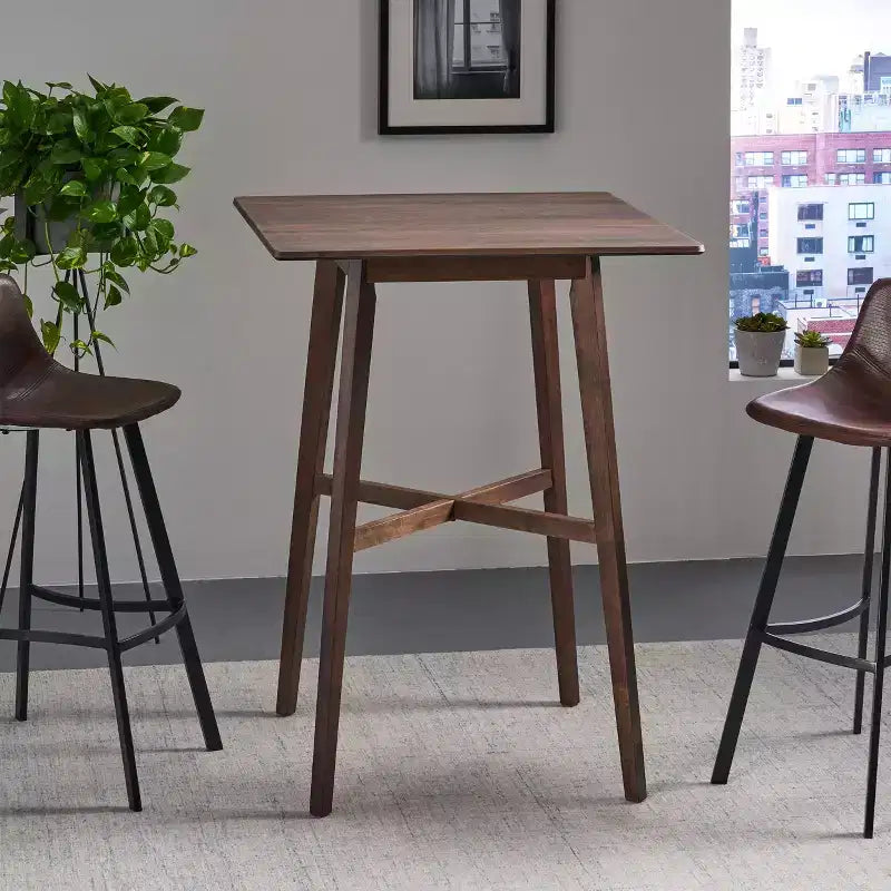 Table de salle à manger moderne, table de cuisine haute avec pieds en bois d'hévéa pour petits espaces, salle à manger, salon