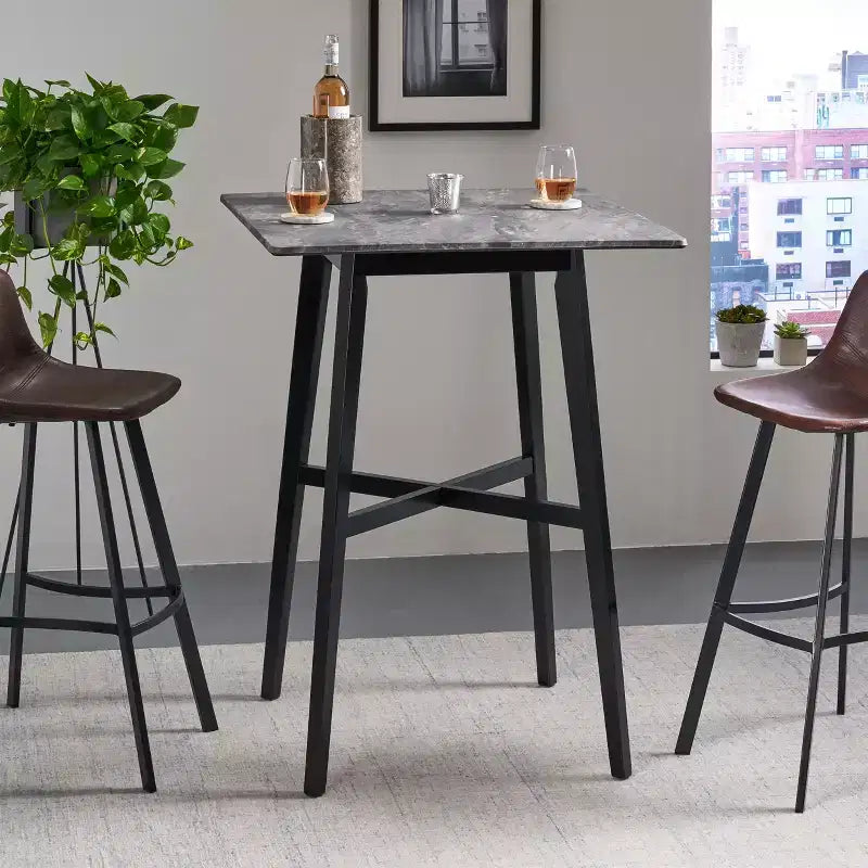 Table de salle à manger moderne, table de cuisine haute avec pieds en bois d'hévéa pour petits espaces, salle à manger, salon