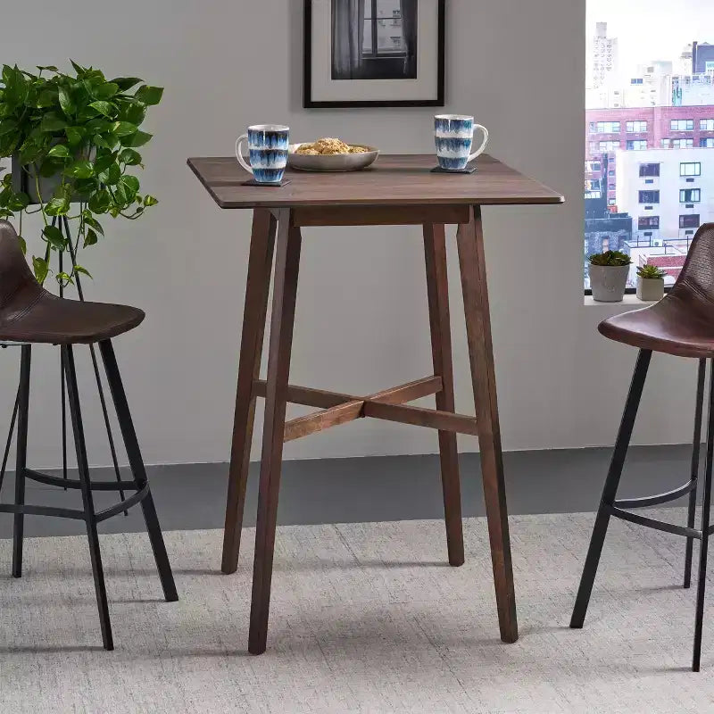Table de salle à manger moderne, table de cuisine haute avec pieds en bois d'hévéa pour petits espaces, salle à manger, salon