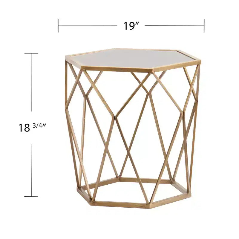Table d'appoint miroir hexagonale en verre réfléchissant et or 19