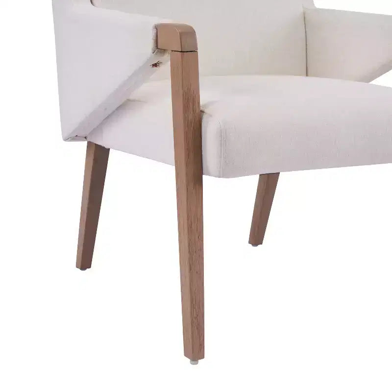 Ensemble de salle à manger moderne 7 pièces en hévéa, tapissé de lin, avec table ovale à pied central