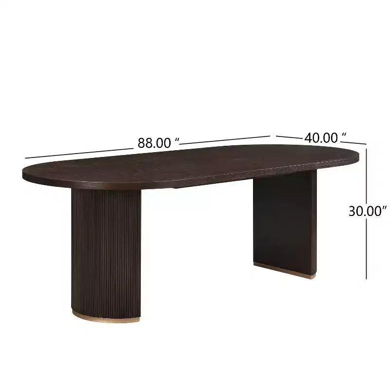 Ensemble de salle à manger moderne 7 pièces en hévéa, tapissé de lin, avec table ovale à pied central