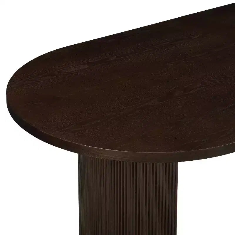 Ensemble de salle à manger moderne 7 pièces en hévéa, tapissé de lin, avec table ovale à pied central