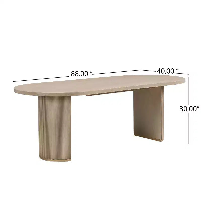 Ensemble de salle à manger moderne 7 pièces en hévéa, tapissé de lin, avec table ovale à pied central