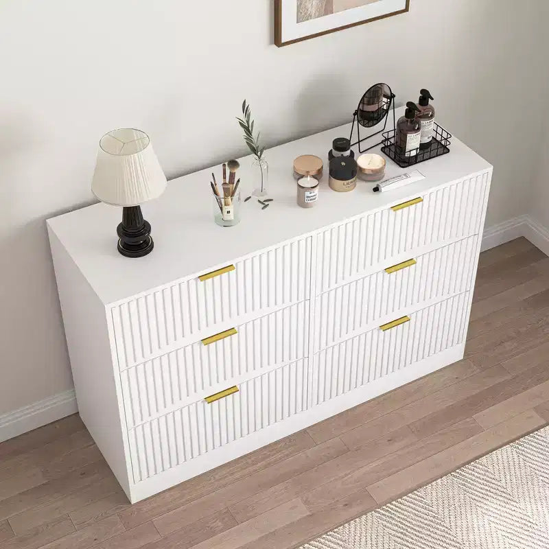 Commode à 6 tiroirs Meuble de rangement moderne avec motif ondulé en panneaux de particules Construction robuste Grand espace de rangement