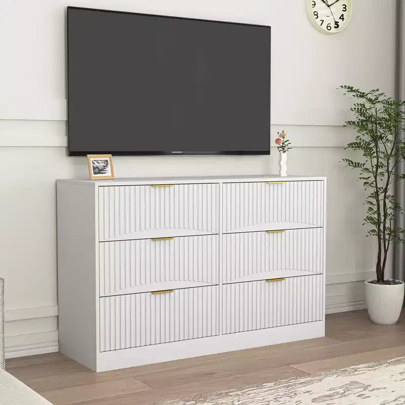 Commode à 6 tiroirs Meuble de rangement moderne avec motif ondulé en panneaux de particules Construction robuste Grand espace de rangement