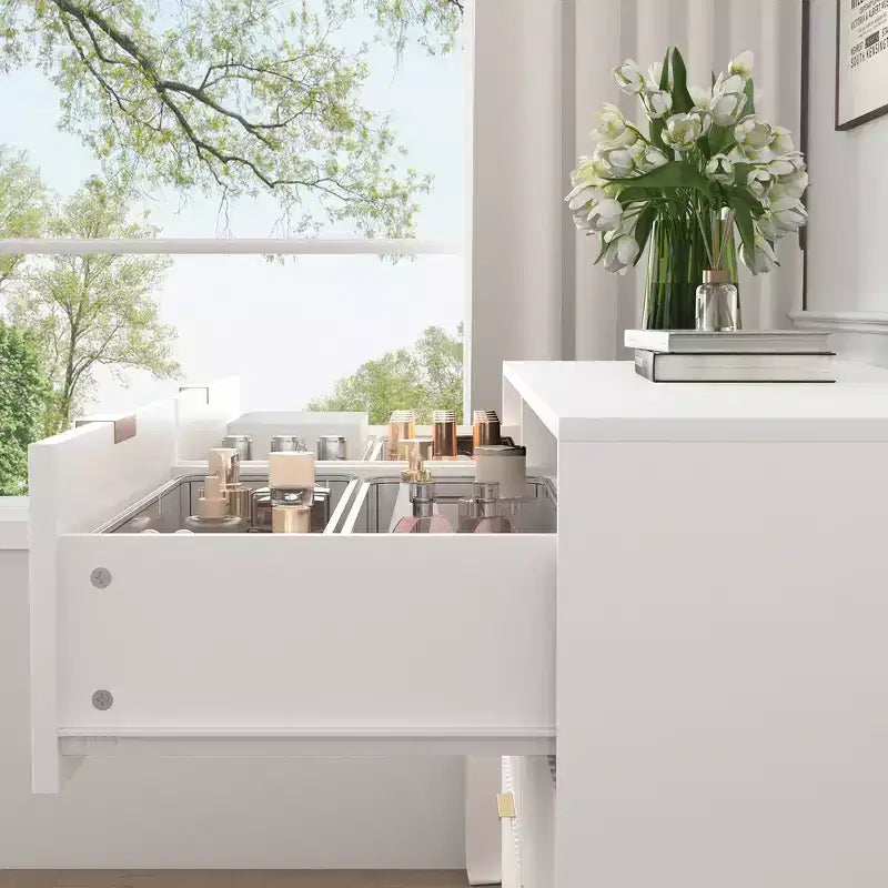 Commode à 6 tiroirs Meuble de rangement moderne avec motif ondulé en panneaux de particules Construction robuste Grand espace de rangement