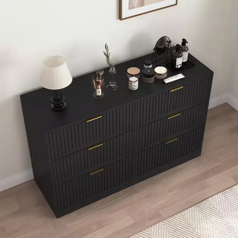 Commode à 6 tiroirs Meuble de rangement moderne avec motif ondulé en panneaux de particules Construction robuste Grand espace de rangement