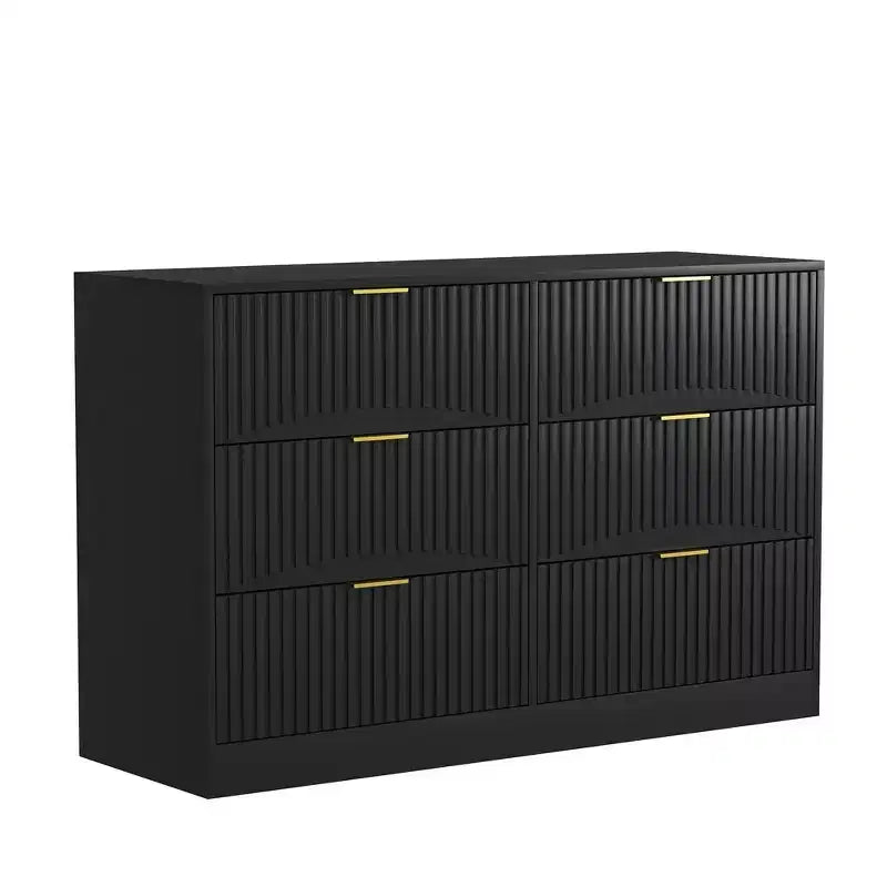 Commode à 6 tiroirs Meuble de rangement moderne avec motif ondulé en panneaux de particules Construction robuste Grand espace de rangement