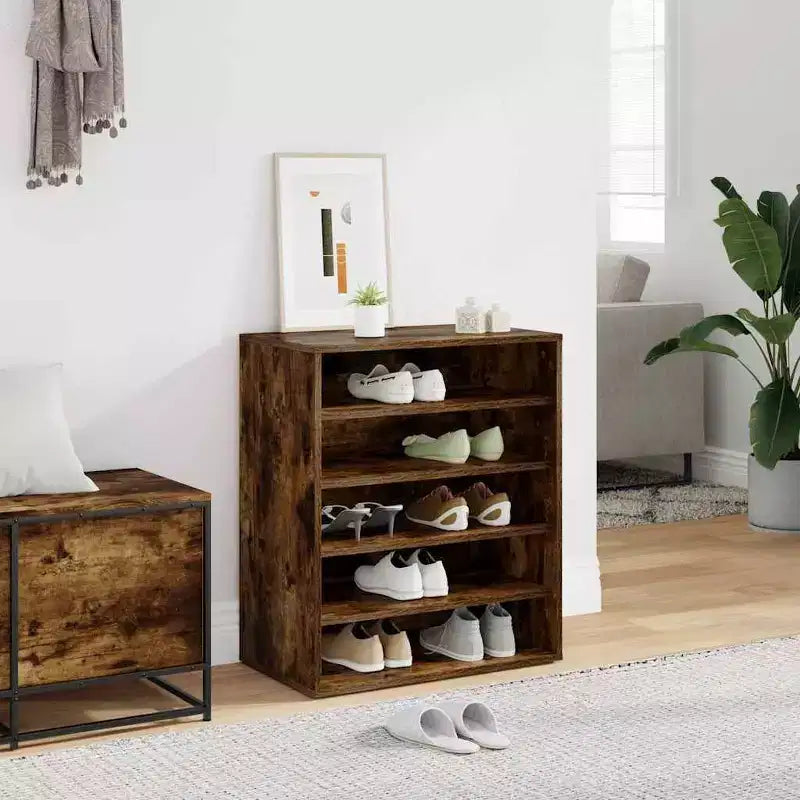 Meuble à Chaussures Chêne Fumé Bois d'Ingénierie Rangement Moyen