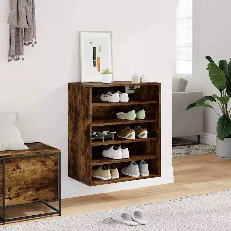 Meuble à Chaussures Chêne Fumé Bois d'Ingénierie Rangement Moyen