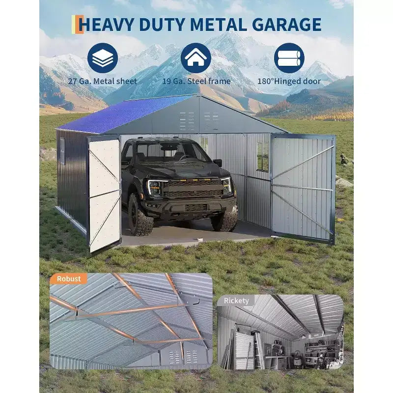 Abri de voiture tout acier 3,6 x 6,1 m avec toit vertical, abri de garage métallique galvanisé robuste, pour le stockage de véhicules et d'équipements d'extérieur