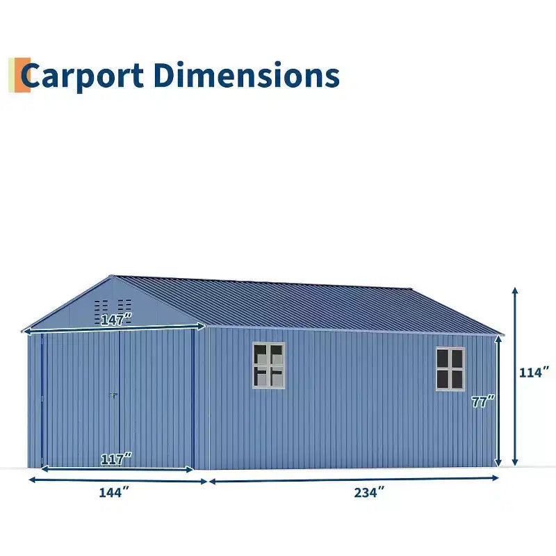 Abri de voiture tout acier 3,6 x 6,1 m avec toit vertical, abri de garage métallique galvanisé robuste, pour le stockage de véhicules et d'équipements d'extérieur
