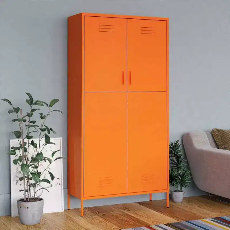 Armoire en acier thermolaqué orange, grande armoire rectangulaire