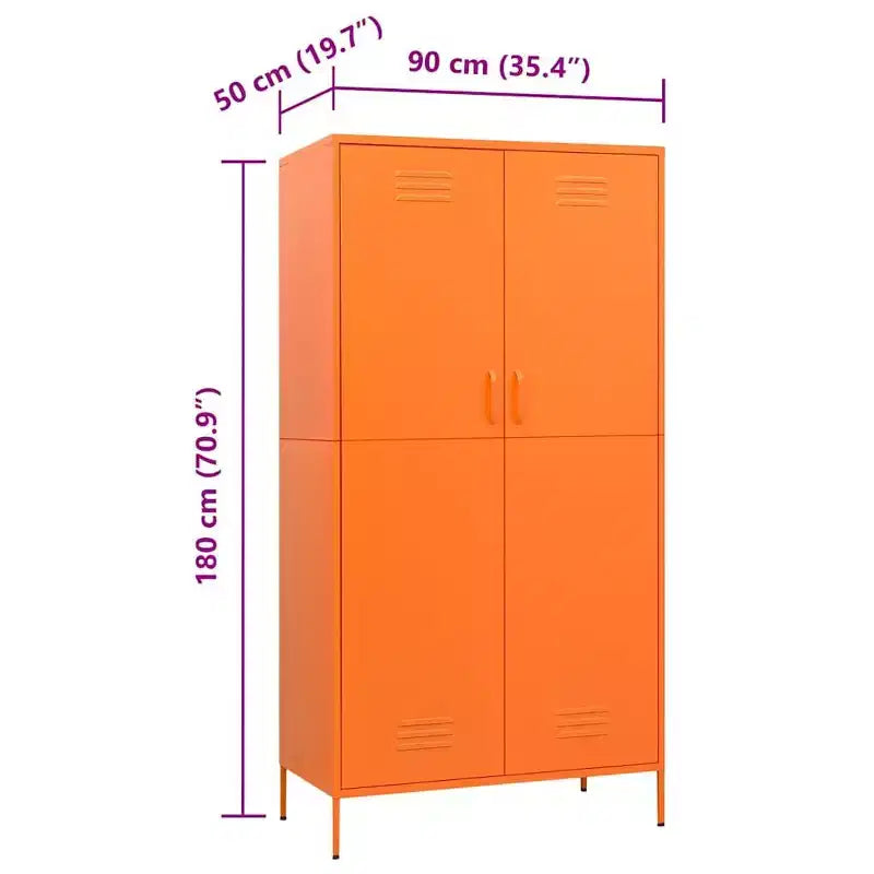 Armoire en acier thermolaqué orange, grande armoire rectangulaire