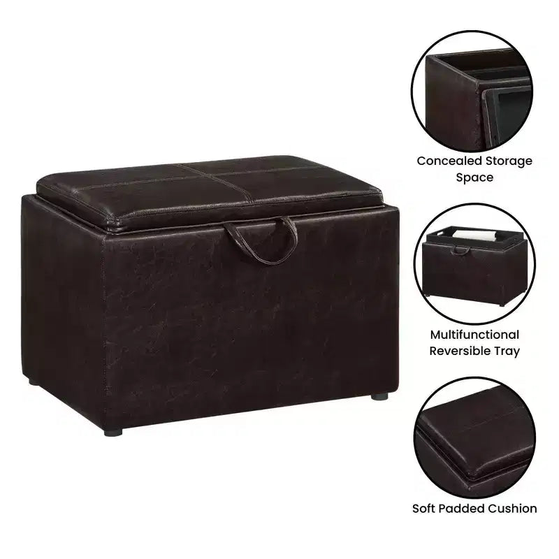 Pouf de rangement Luxe Comfort avec plateau supérieur réversible