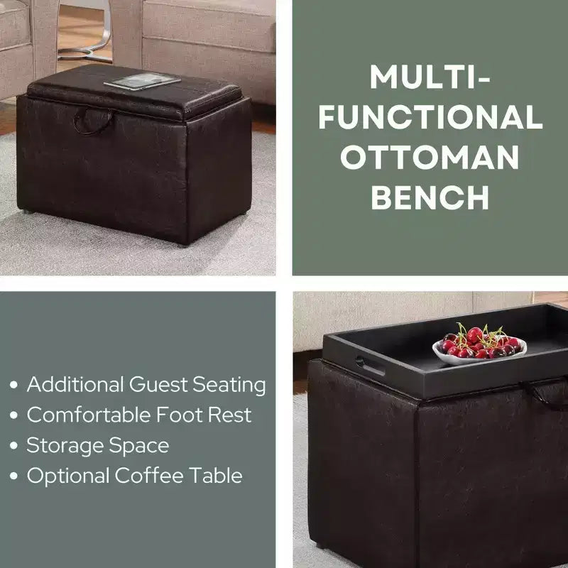 Pouf de rangement Luxe Comfort avec plateau supérieur réversible