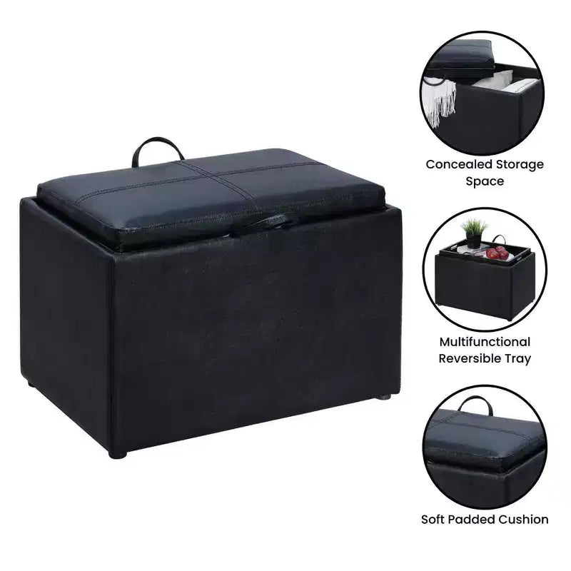 Pouf de rangement Luxe Comfort avec plateau supérieur réversible