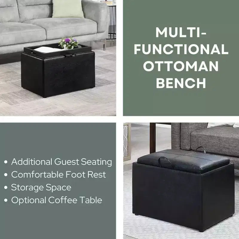 Pouf de rangement Luxe Comfort avec plateau supérieur réversible