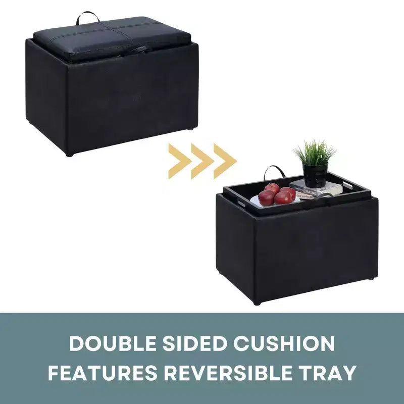 Pouf de rangement Luxe Comfort avec plateau supérieur réversible
