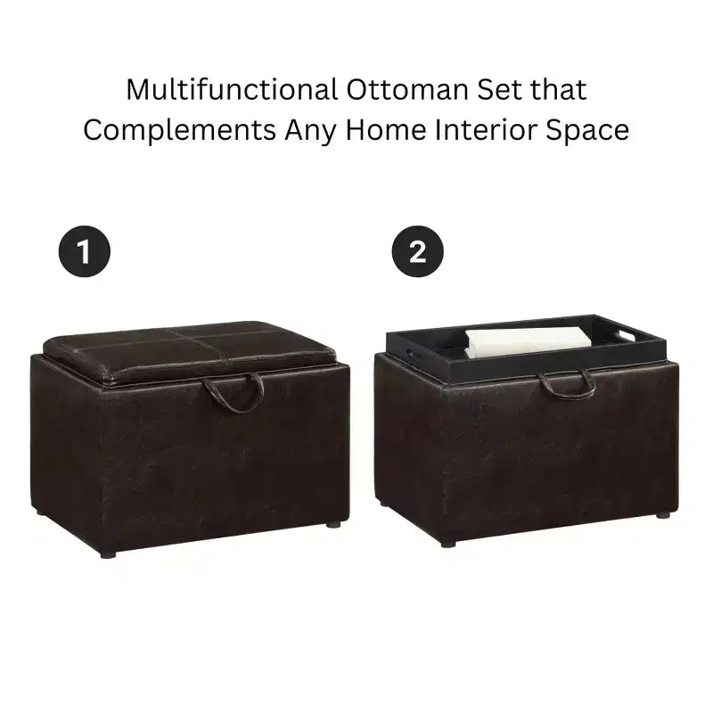 Pouf de rangement Luxe Comfort avec plateau supérieur réversible