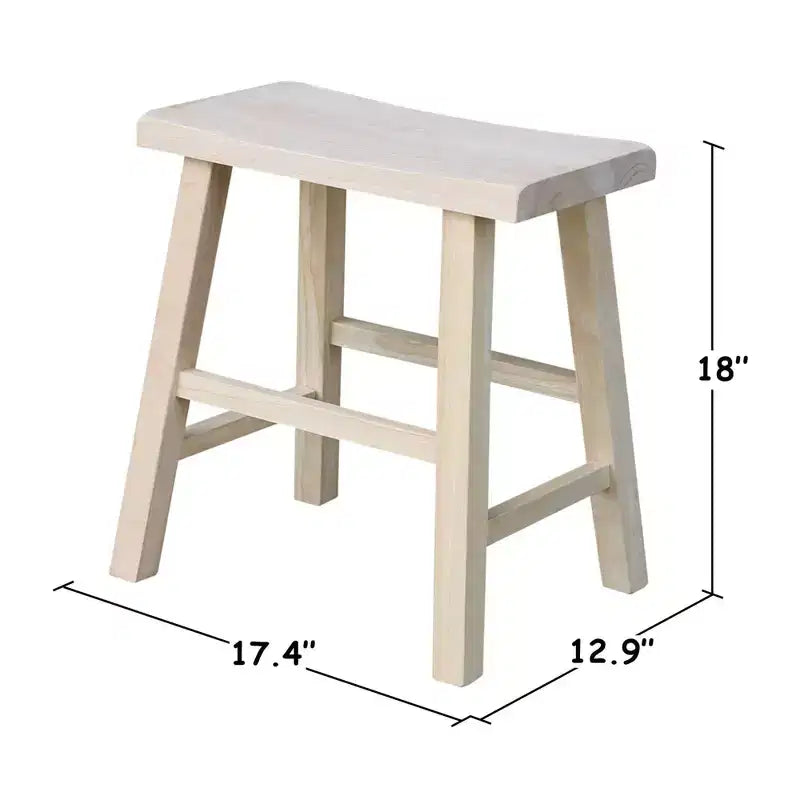 Tabouret de bar 45 cm, siège bois massif, finition naturelle : Hévéa durable, aucun assemblage requis