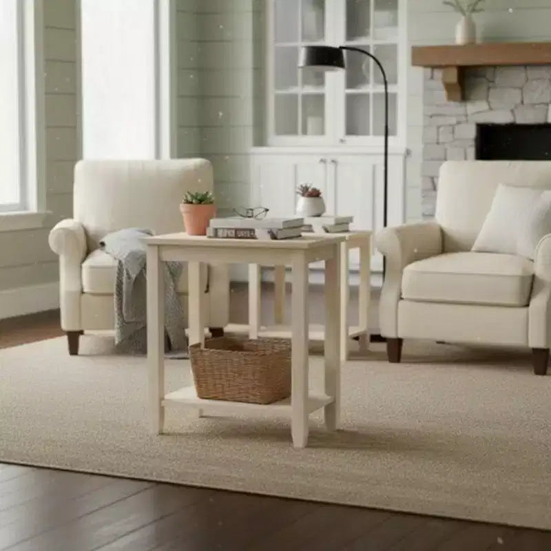 Table d'appoint Solano : Bois d'hévéa durable, Rectangulaire, Étagère de rangement